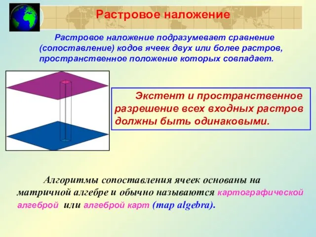 Растровое наложение Алгоритмы сопоставления ячеек основаны на матричной алгебре и обычно