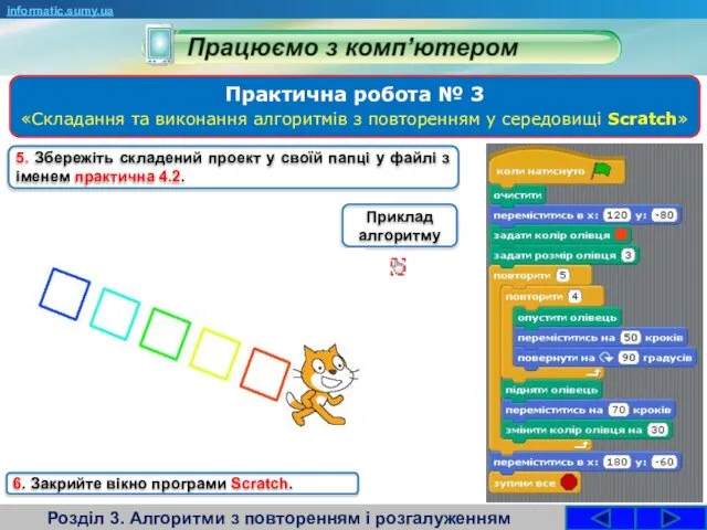 Розділ 3. Алгоритми з повторенням і розгалуженням informatic.sumy.ua 5. Збережіть складений