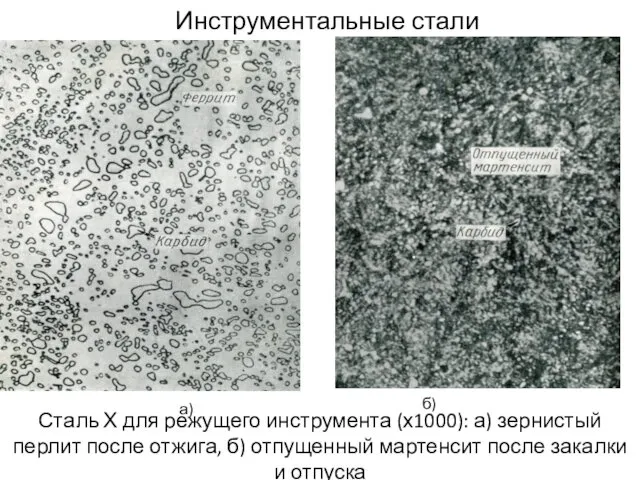 Инструментальные стали Сталь Х для режущего инструмента (х1000): а) зернистый перлит