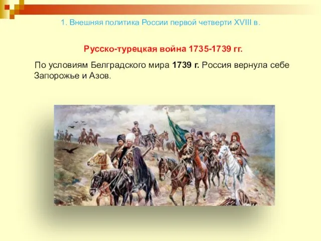 Русско-турецкая война 1735-1739 гг. По условиям Белградского мира 1739 г. Россия