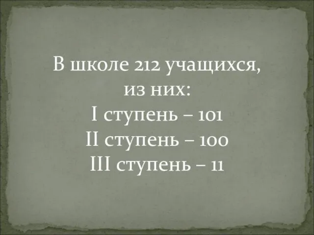 В школе 212 учащихся, из них: I ступень – 101 II