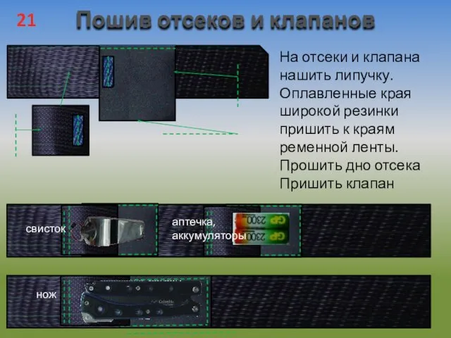 Пошив отсеков и клапанов 21 На отсеки и клапана нашить липучку.