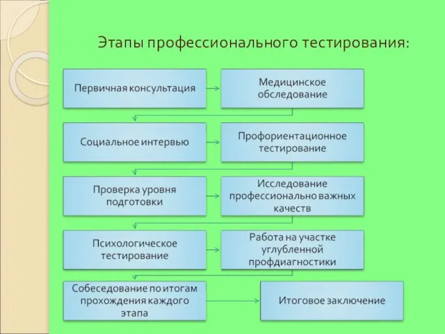 Этапы профессионального тестирования: