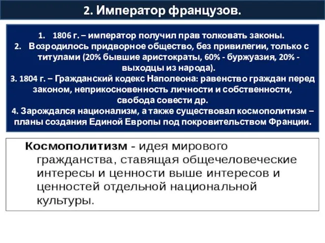 2. Император французов. 1806 г. – император получил прав толковать законы.