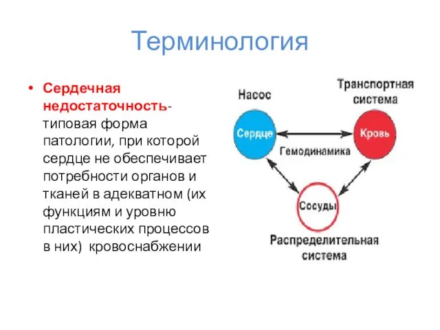 Терминология Сердечная недостаточность- типовая форма патологии, при которой сердце не обеспечивает