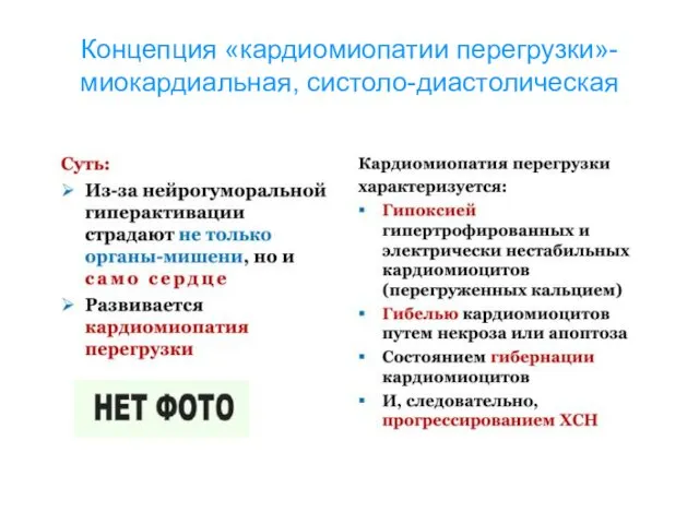 Концепция «кардиомиопатии перегрузки»- миокардиальная, систоло-диастолическая