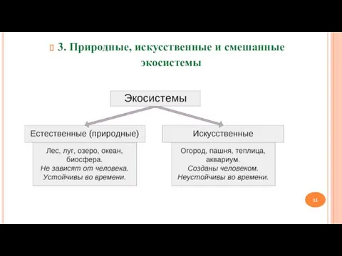 3. Природные, искусственные и смешанные экосистемы