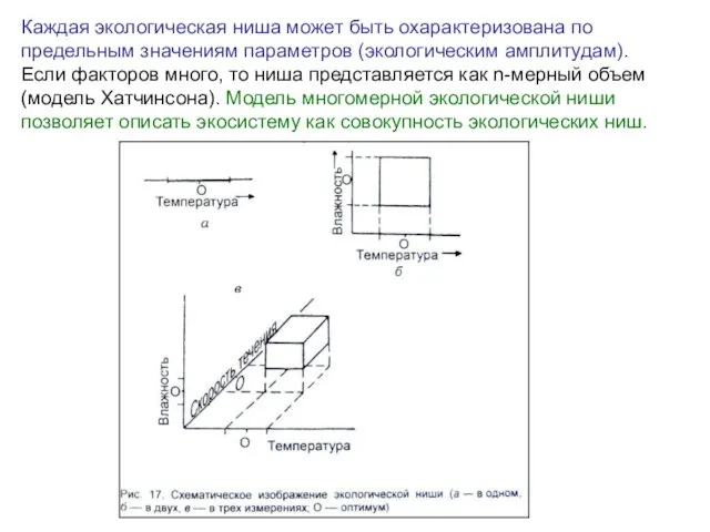 Каждая экологическая ниша может быть охарактеризована по предельным значениям параметров (экологическим