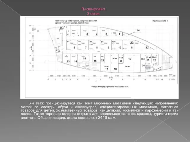 Планировка 3 этаж 3-й этаж позиционируется как зона марочных магазинов следующих