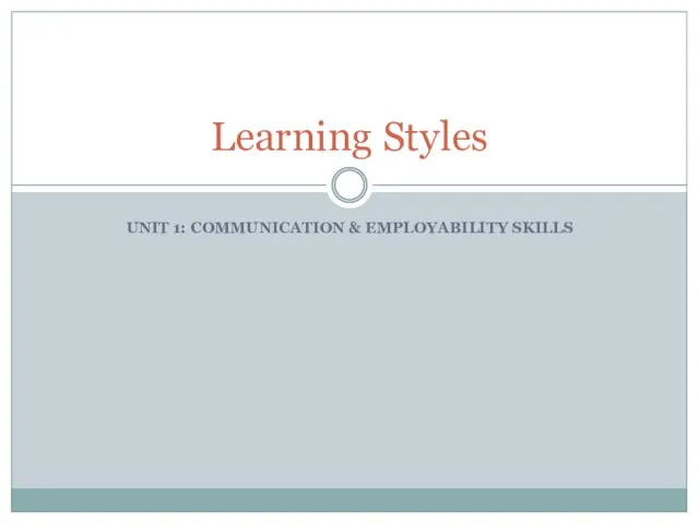 UNIT 1: COMMUNICATION & EMPLOYABILITY SKILLS Learning Styles