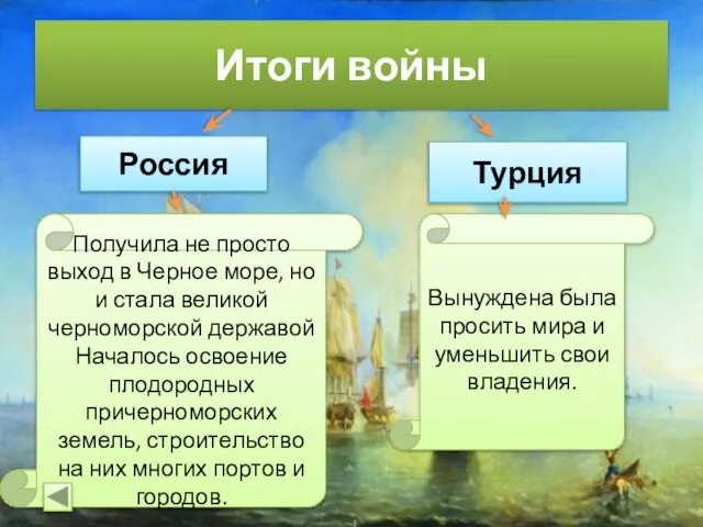 Итоги войны Россия Турция Получила не просто выход в Черное море,