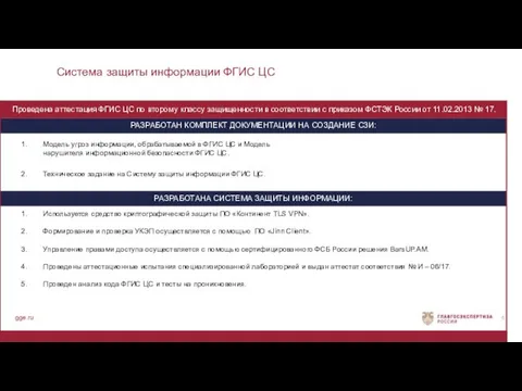 gge.ru Система защиты информации ФГИС ЦС РАЗРАБОТАН КОМПЛЕКТ ДОКУМЕНТАЦИИ НА СОЗДАНИЕ