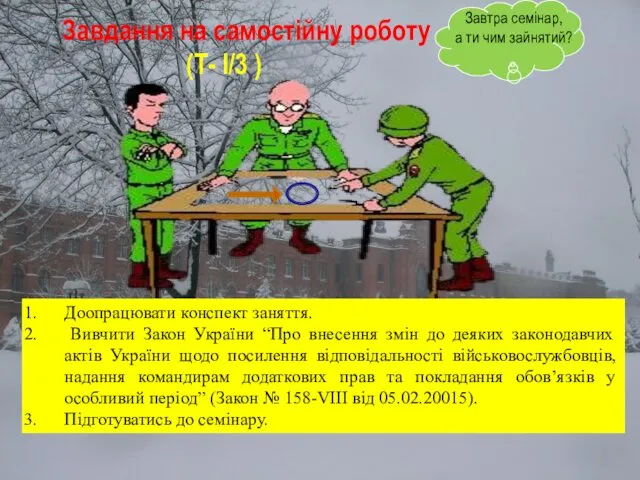 Завдання на самостійну роботу (Т- І/3 ) Доопрацювати конспект заняття. Вивчити