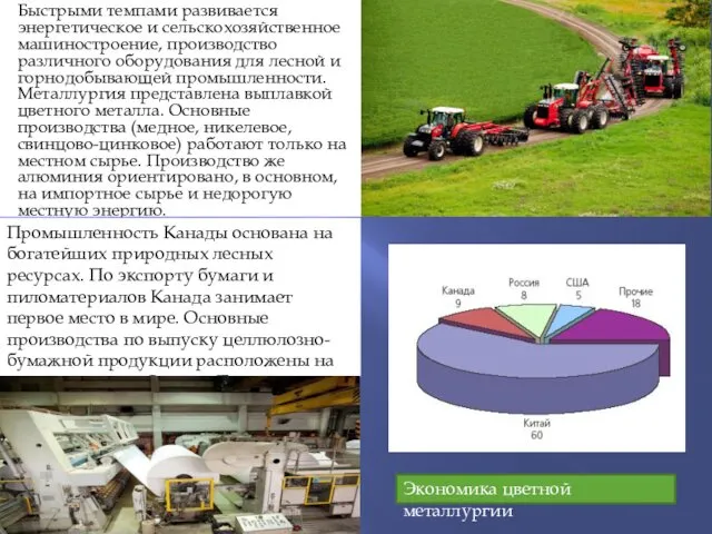 Быстрыми темпами развивается энергетическое и сельскохозяйственное машиностроение, производство различного оборудования для