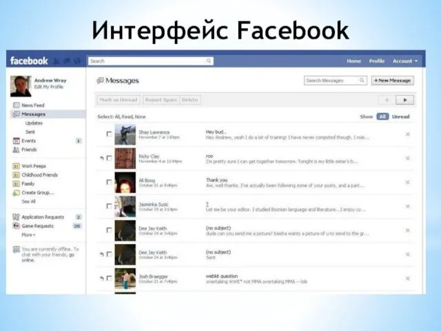 Интерфейс Facebook