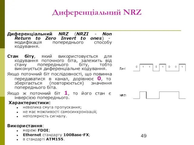 Диференціальний NRZ Диференціальний NRZ (NRZI - Non Return to Zero Invert