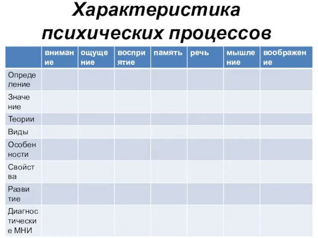 Характеристика психических процессов