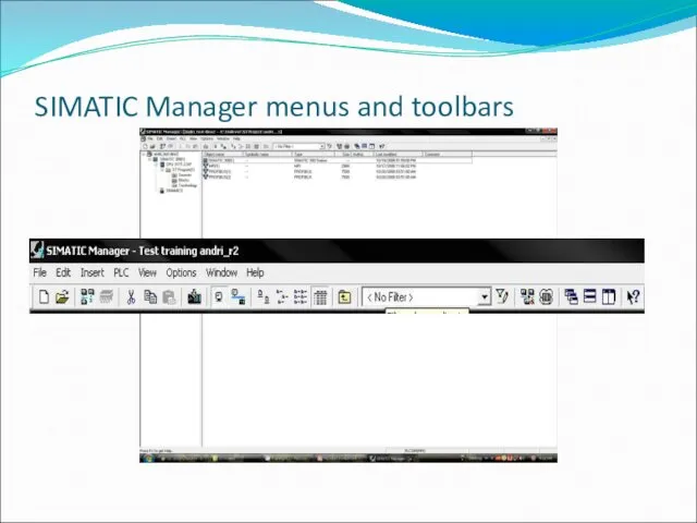 SIMATIC Manager menus and toolbars