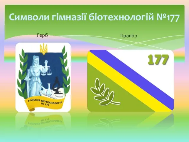 Символи гімназії біотехнологій №177 Герб Прапор