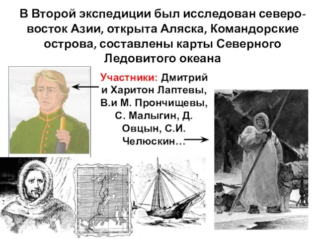 В Второй экспедиции был исследован северо-восток Азии, открыта Аляска, Командорские острова,