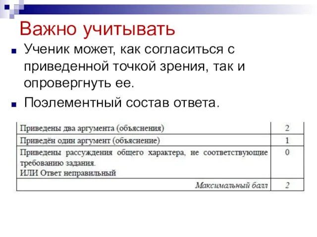 Важно учитывать Ученик может, как согласиться с приведенной точкой зрения, так