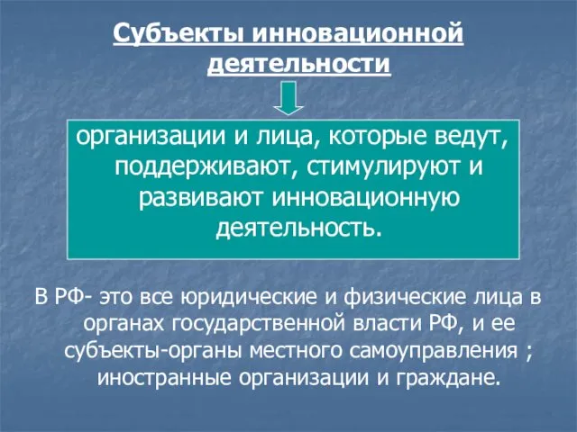 Субъекты инновационной деятельности организации и лица, которые ведут, поддерживают, стимулируют и