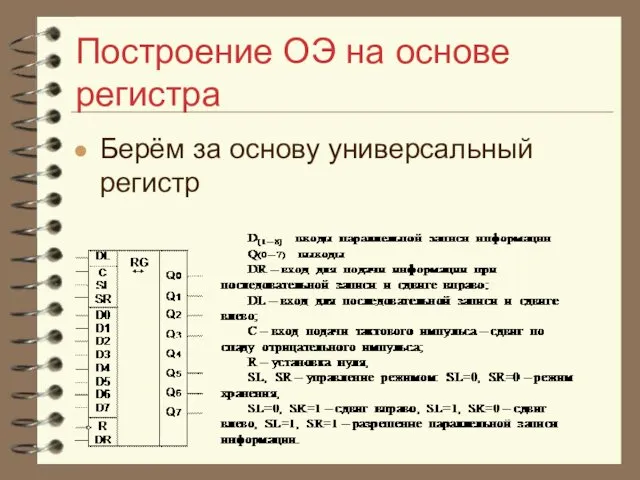 Построение ОЭ на основе регистра Берём за основу универсальный регистр