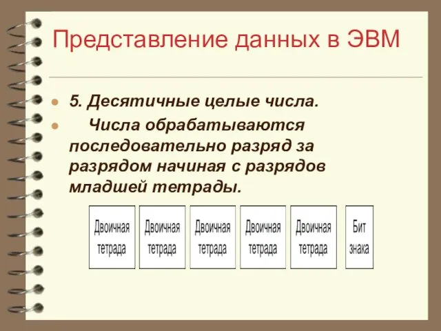 Представление данных в ЭВМ 5. Десятичные целые числа. Числа обрабатываются последовательно