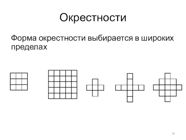 Окрестности Форма окрестности выбирается в широких пределах