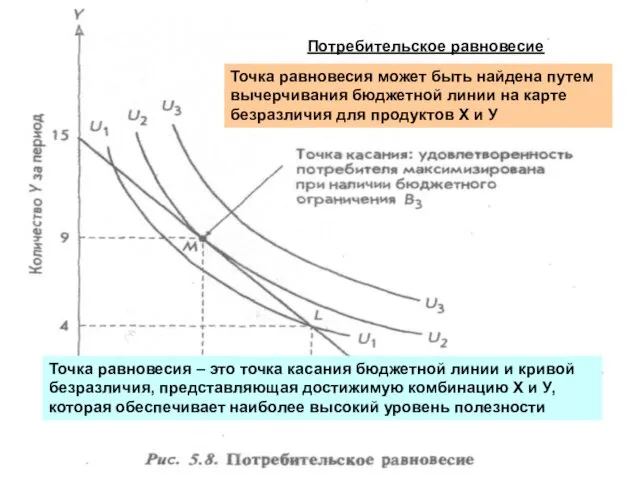 Потребительское равновесие Точка равновесия может быть найдена путем вычерчивания бюджетной линии