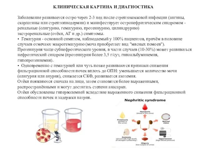 КЛИНИЧЕСКАЯ КАРТИНА И ДИАГНОСТИКА Заболевание развивается остро через 2-3 нед после