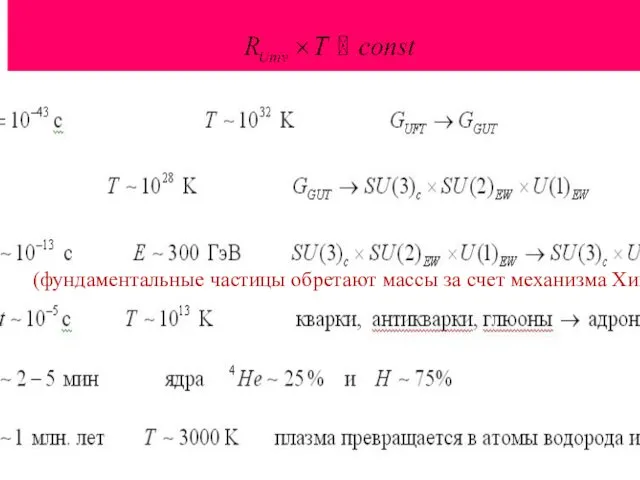 (фундаментальные частицы обретают массы за счет механизма Хиггса)