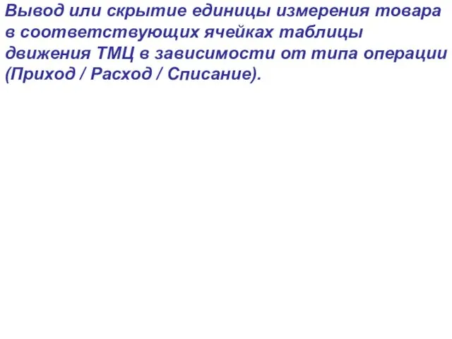 Вывод или скрытие единицы измерения товара в соответствующих ячейках таблицы движения