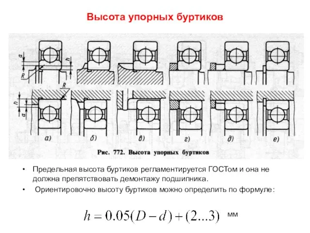 Высота упорных буртиков Предельная высота буртиков регламентируется ГОСТом и она не