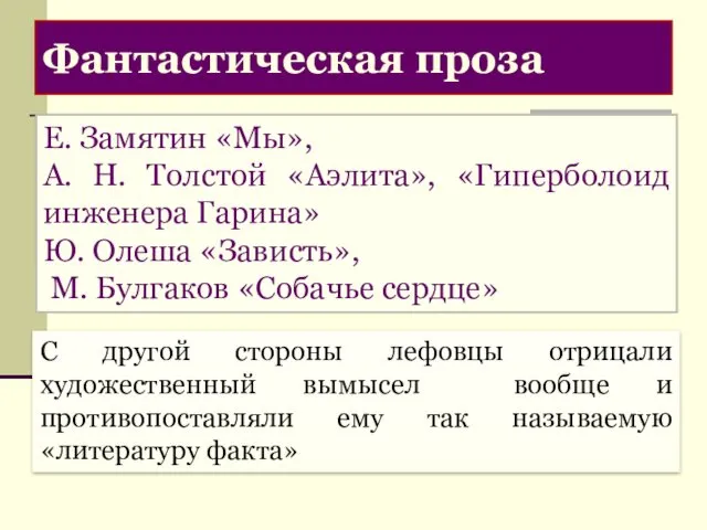 Фантастическая проза Один из краеугольных камней литературной полемики тех горячих лет