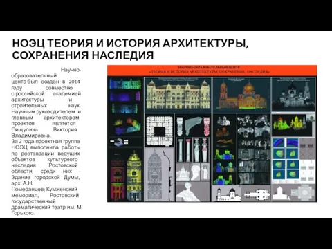 НОЭЦ ТЕОРИЯ И ИСТОРИЯ АРХИТЕКТУРЫ, СОХРАНЕНИЯ НАСЛЕДИЯ Научно-образовательный центр был создан