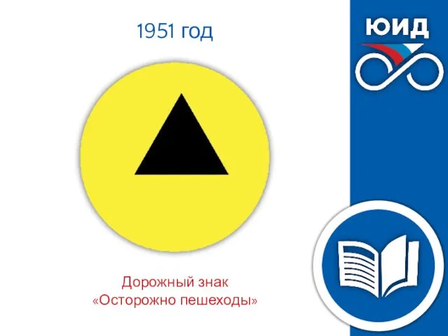 1951 год Дорожный знак «Осторожно пешеходы»