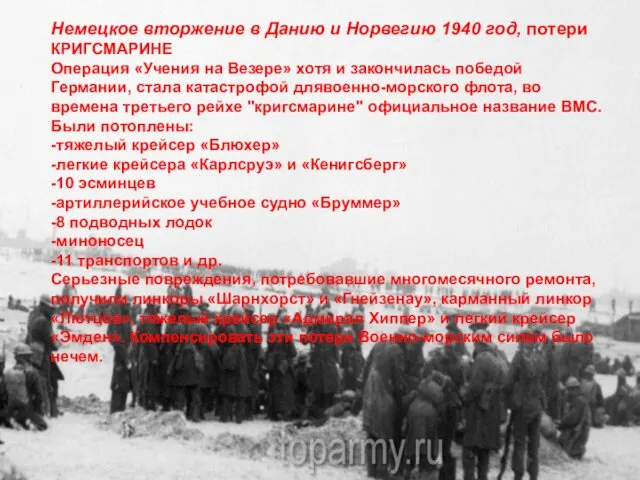 Немецкое вторжение в Данию и Норвегию 1940 год, потери КРИГСМАРИНЕ Операция