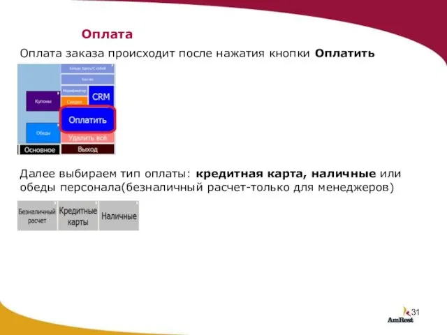 Оплата Оплата заказа происходит после нажатия кнопки Оплатить Далее выбираем тип