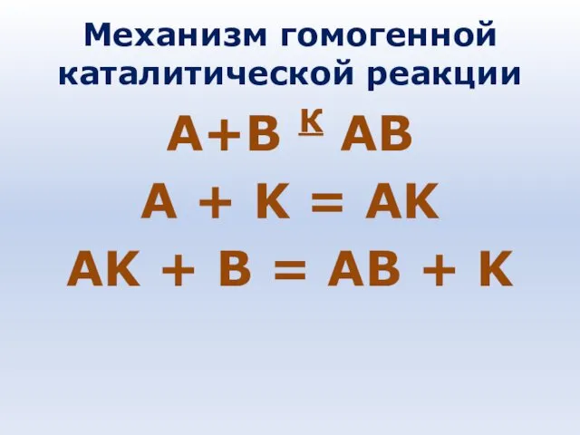 Механизм гомогенной каталитической реакции А+В К АВ A + K =