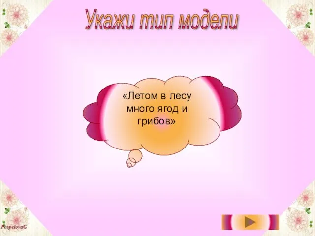 Укажи тип модели Текстовая модель (суждение) «Летом в лесу много ягод и грибов»