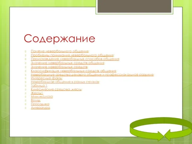 Содержание Понятие невербального общения; Проблемы понимания невербального общения; Происхождение невербальных способов