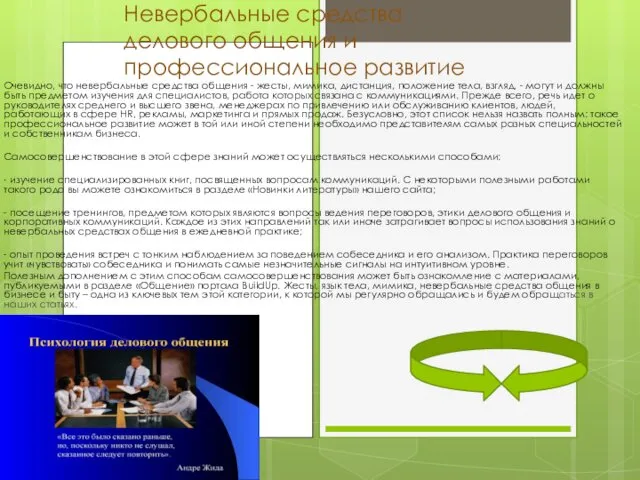 Невербальные средства делового общения и профессиональное развитие Очевидно, что невербальные средства