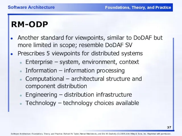 RM-ODP Another standard for viewpoints, similar to DoDAF but more limited