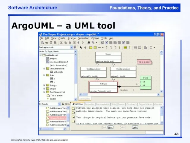 ArgoUML – a UML tool Screenshot from the Argo/UML Website and Documentation