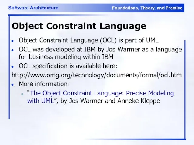 Object Constraint Language Object Constraint Language (OCL) is part of UML