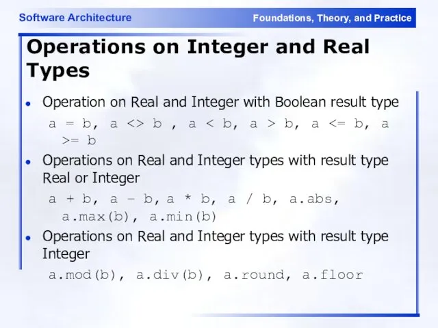 Operations on Integer and Real Types Operation on Real and Integer