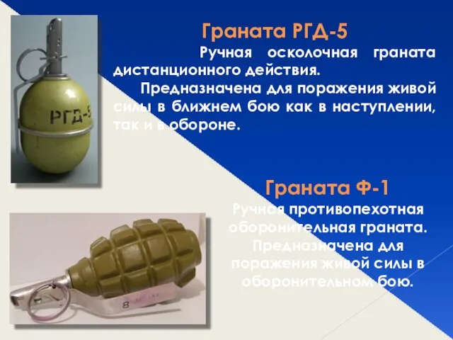 Граната РГД-5 Ручная осколочная граната дистанционного действия. Предназначена для поражения живой