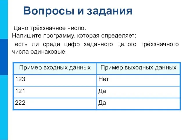 есть ли среди цифр заданного целого трёхзначного числа одинаковые; Дано трёхзначное