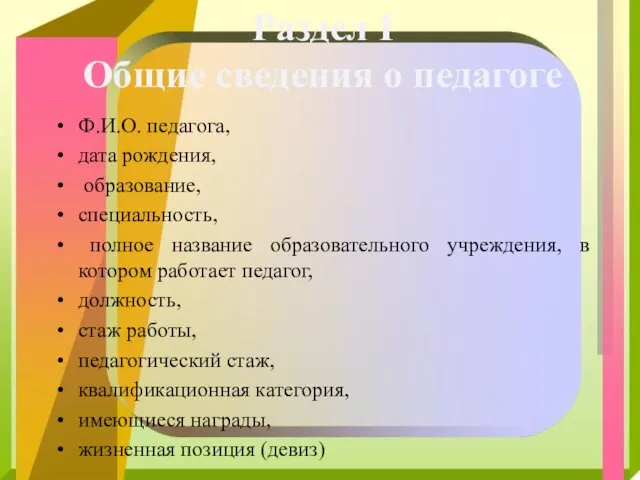 Ф.И.О. педагога, дата рождения, образование, специальность, полное название образовательного учреждения, в